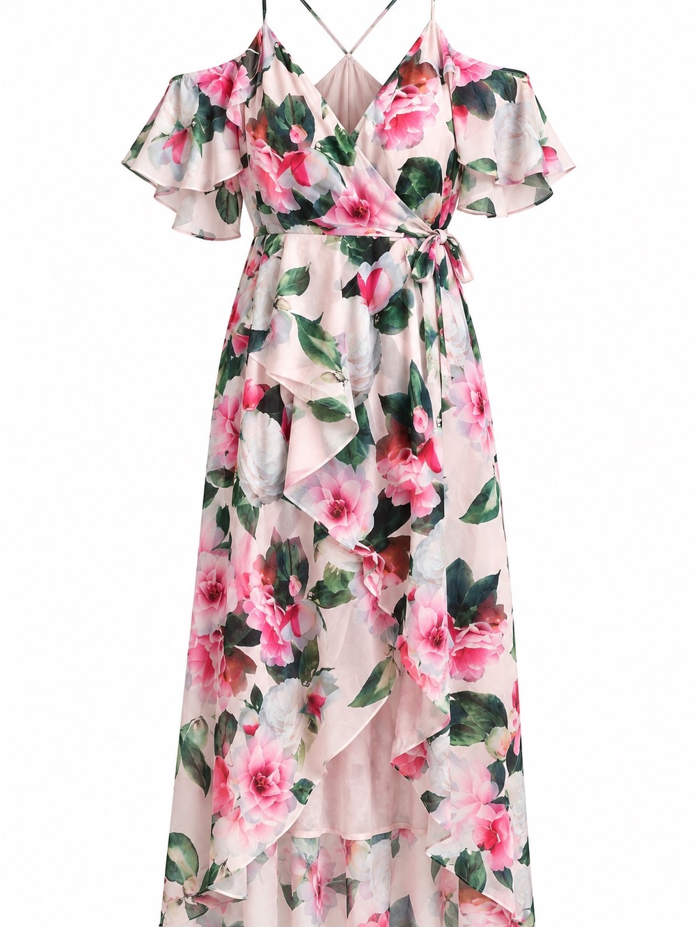 NWT City Chic Pink Floral High-Low Wrap Dress